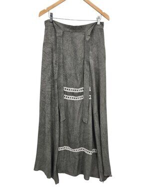 Hummingbird Boho Layered Maxi Skirt Apron Front Lace Trim Size L Boho Lagenlook